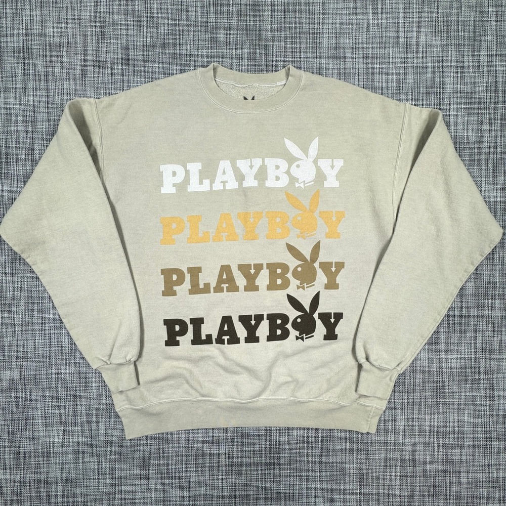 Playboy Unisex XL Sage Green Stacked Bunny Logo Crewneck Sweatshirt Cotton Blend